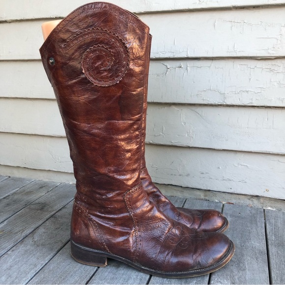 Vintage Italian Brogue Oiled Brown Leather Tall Riding Western Boot Italy 41/11 - Picture 6 of 15